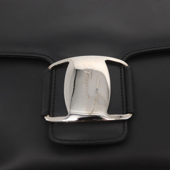 Salvatore Ferragamo Vala Shoulder Bag Leather Black Silver Auth bs31823