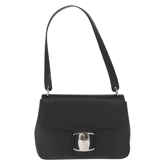 Salvatore Ferragamo Vala Shoulder Bag Leather Black Silver Auth bs31823