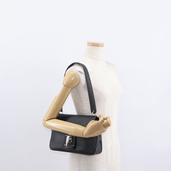 Salvatore Ferragamo Vala Shoulder Bag Leather Black Silver Auth bs31823