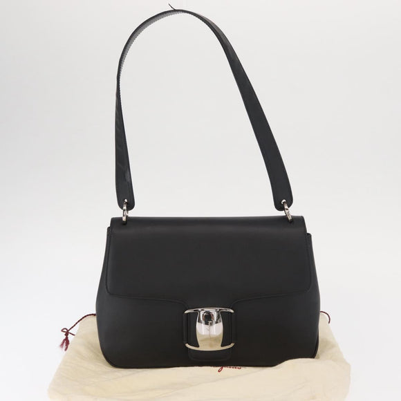Salvatore Ferragamo Vala Shoulder Bag Leather Black Silver Auth bs31823