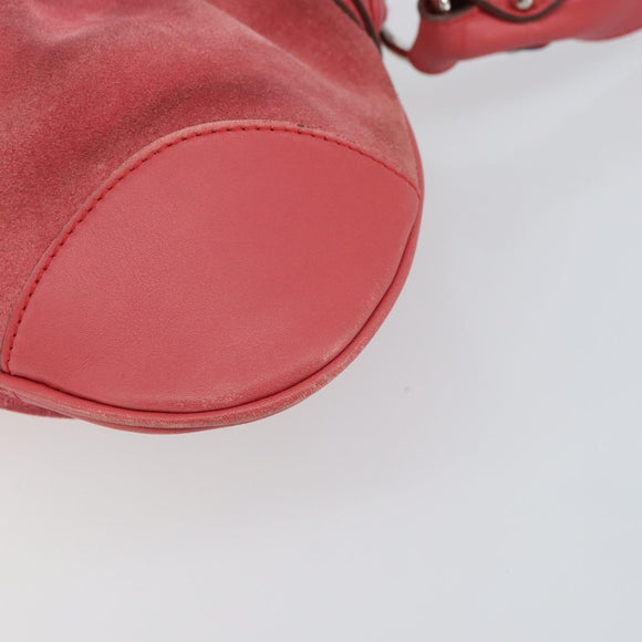 Salvatore Ferragamo Gancini Shoulder Bag Suede Leather Pink Silver Auth bs31824