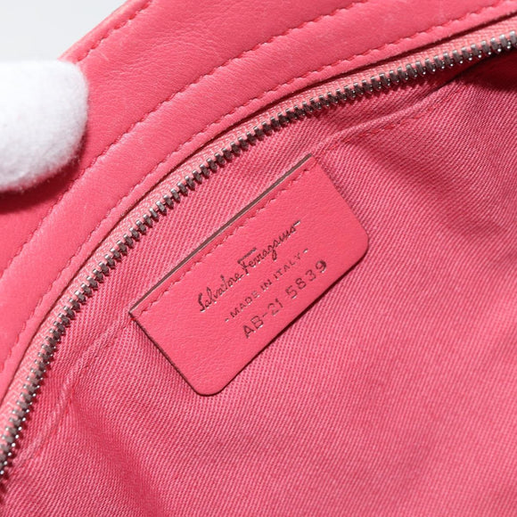 Salvatore Ferragamo Gancini Shoulder Bag Suede Leather Pink Silver Auth bs31824