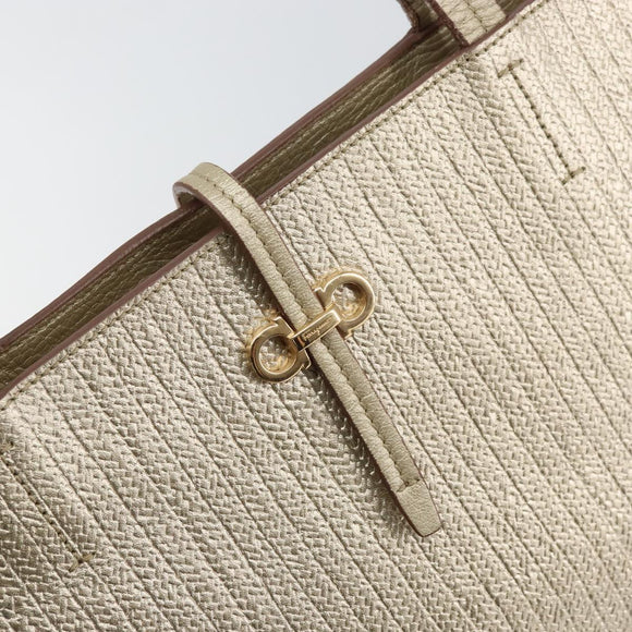 Salvatore Ferragamo Gancini Tote Bag Leather Gold Tone Auth bs31825
