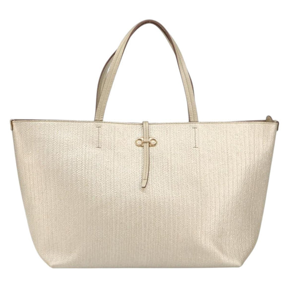 Salvatore Ferragamo Gancini Tote Bag Leather Gold Tone Auth bs31825