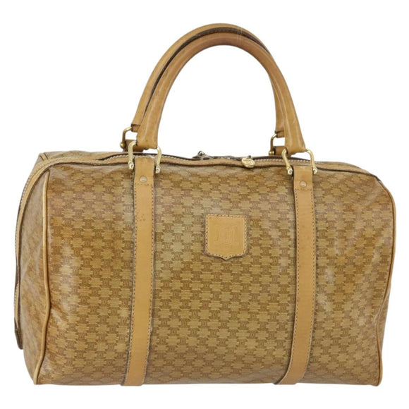 CELINE Macadam Canvas Boston Bag PVC Beige Gold Auth bs31833