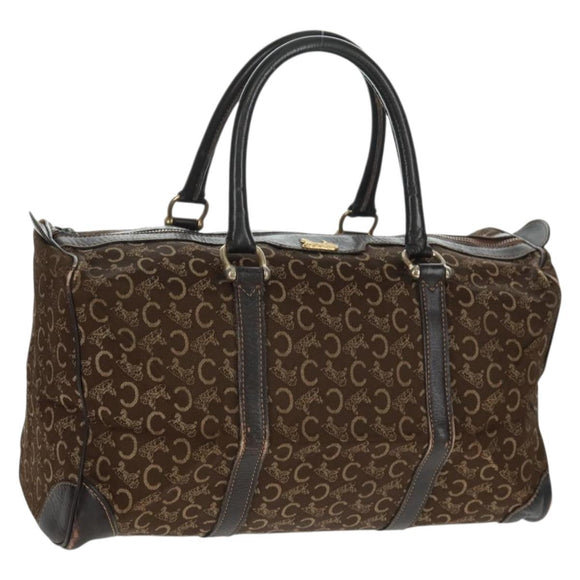 CELINE C Sulky Boston Bag Canvas Brown Gold Auth bs31834