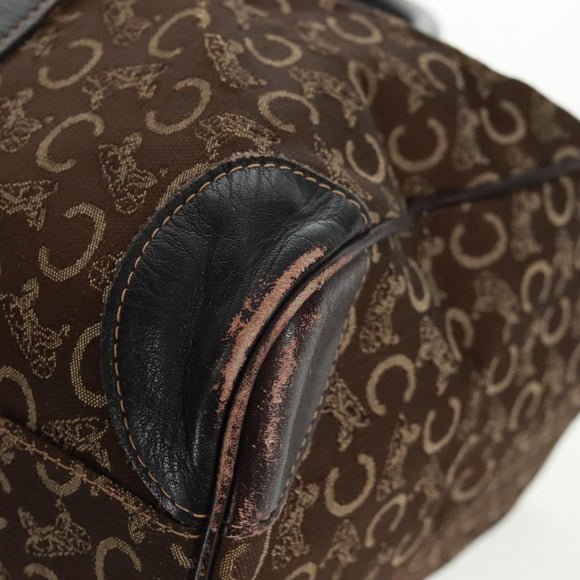CELINE C Sulky Boston Bag Canvas Brown Gold Auth bs31834