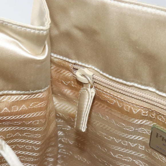 PRADA Hand Bag Satin White Auth bs31836