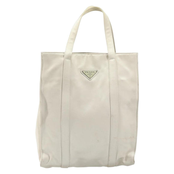 PRADA Hand Bag Satin White Auth bs31836