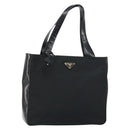 PRADA Tote Bag Nylon Enamel Black Silver Auth bs31837-1