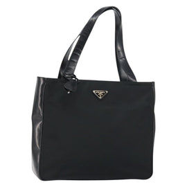 PRADA Tote Bag Nylon Enamel Black Silver Auth bs31837