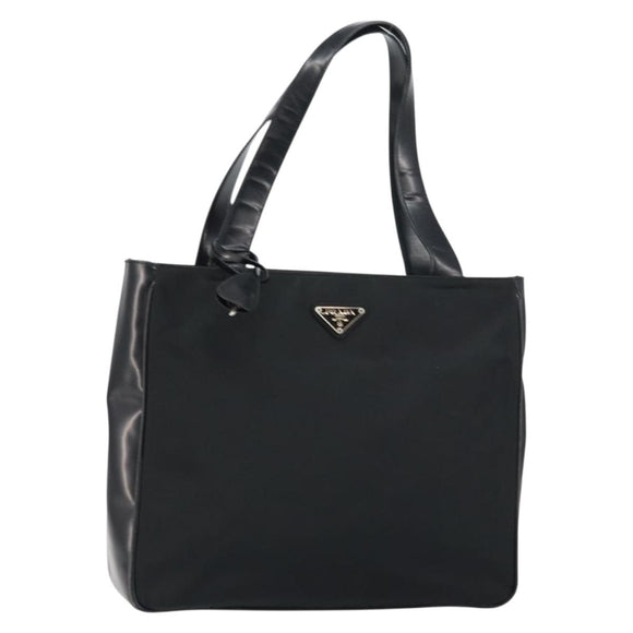 PRADA Tote Bag Nylon Enamel Black Silver Auth bs31837