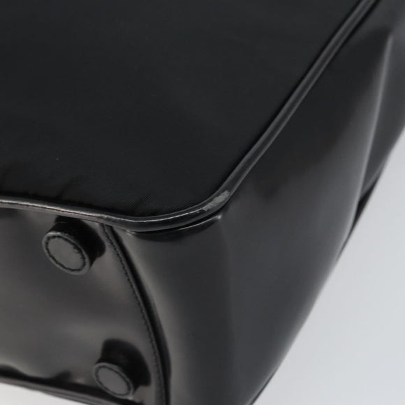 PRADA Tote Bag Nylon Enamel Black Silver Auth bs31837