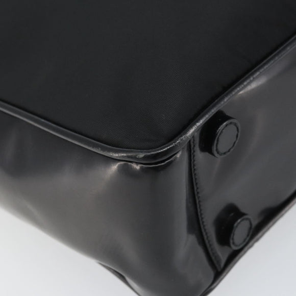 PRADA Tote Bag Nylon Enamel Black Silver Auth bs31837