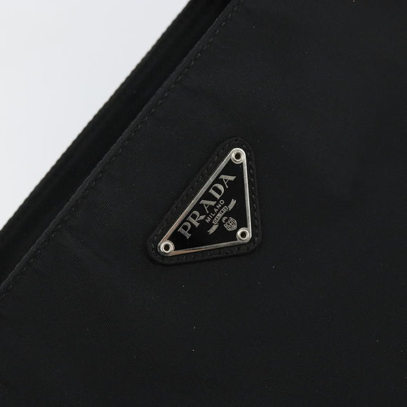 PRADA Tote Bag Nylon Enamel Black Silver Auth bs31837