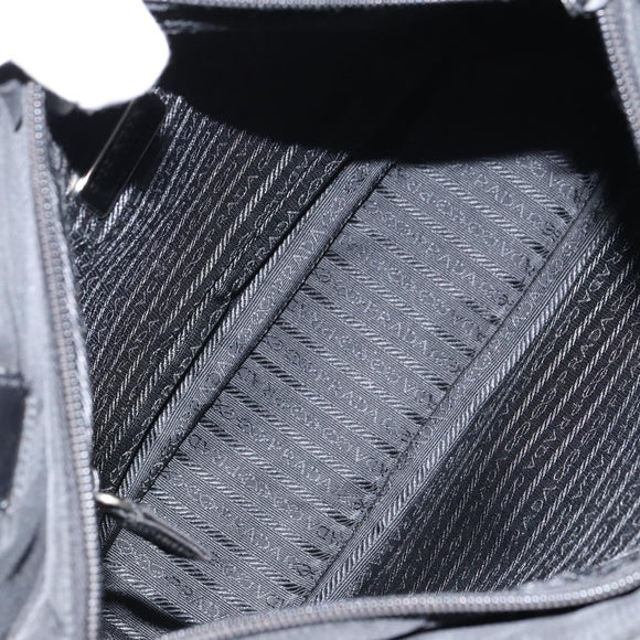 PRADA Tote Bag Nylon Enamel Black Silver Auth bs31837