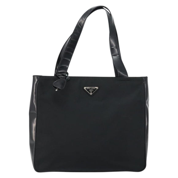 PRADA Tote Bag Nylon Enamel Black Silver Auth bs31837