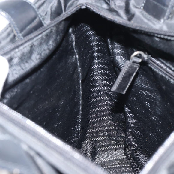 PRADA Tote Bag Nylon Enamel Black Silver Auth bs31837
