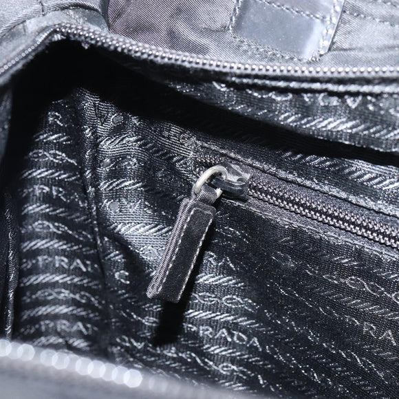 PRADA Tote Bag Nylon Enamel Black Silver Auth bs31837