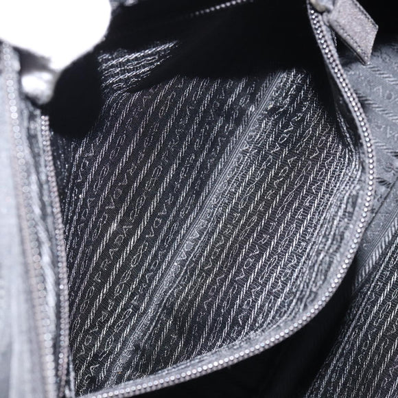 PRADA Tote Bag Nylon Enamel Black Silver Auth bs31837