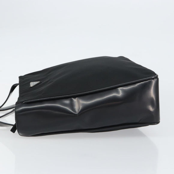 PRADA Tote Bag Nylon Enamel Black Silver Auth bs31837