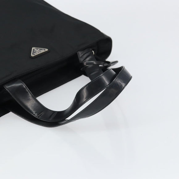 PRADA Tote Bag Nylon Enamel Black Silver Auth bs31837