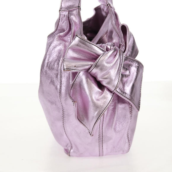 VALENTINO Hand Bag Leather Pink Gold Auth bs31839