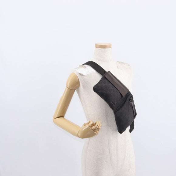 GUCCI GG Canvas Waist Bag Black Silver 28566 Auth bs31844