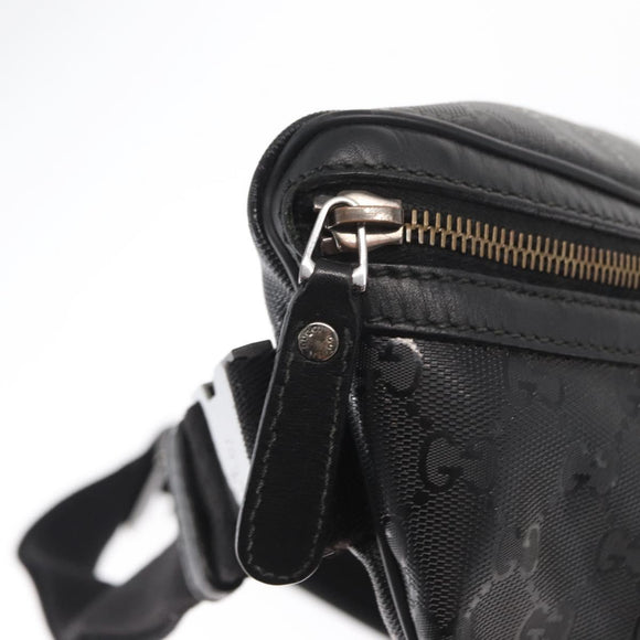 GUCCI GG Canvas GG Implementation Body Bag PVC Black Silver 211110 Auth bs31846