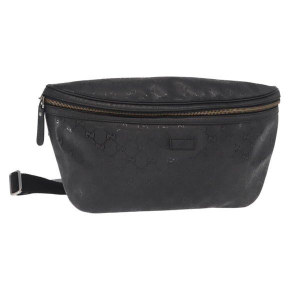 GUCCI GG Canvas GG Implementation Body Bag PVC Black Silver 211110 Auth bs31846