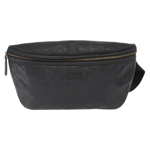 GUCCI GG Canvas GG Implementation Body Bag PVC Black Silver 211110 Auth bs31846