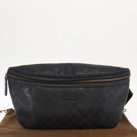 GUCCI GG Canvas GG Implementation Body Bag PVC Black Silver 211110 Auth bs31846