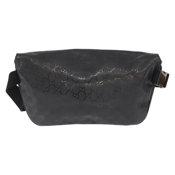GUCCI GG Canvas GG Implementation Body Bag PVC Black Silver 211110 Auth bs31846