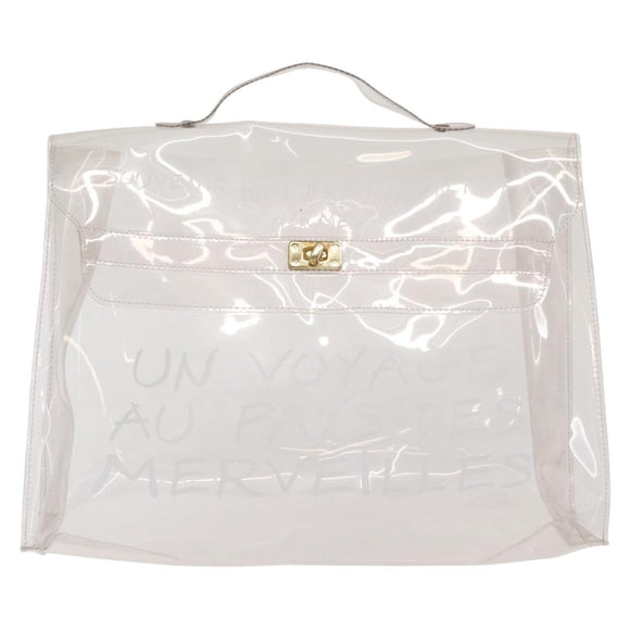 HERMES Vinyl Kelly Hand Bag Vinyl Clear Auth bs31854