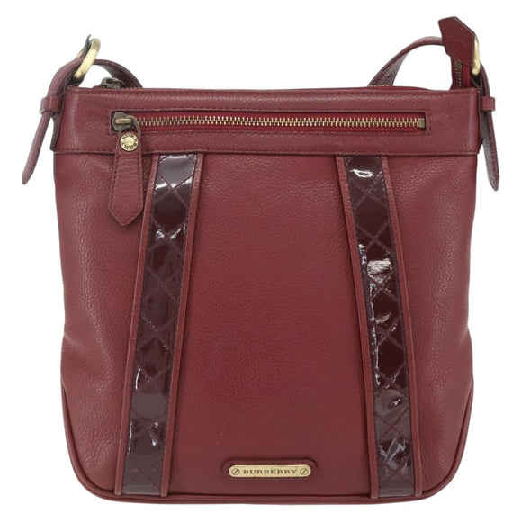 BURBERRY Shoulder Bag Leather Red Gold Auth bs31856