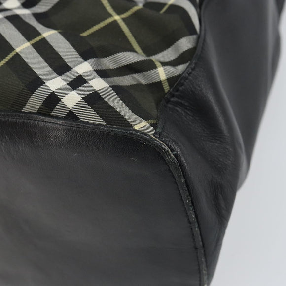 BURBERRY Nova Check Blue Label Shoulder Bag Nylon Green Silver Auth bs31857