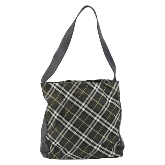BURBERRY Nova Check Blue Label Shoulder Bag Nylon Green Silver Auth bs31857