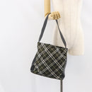 BURBERRY Nova Check Blue Label Shoulder Bag Nylon Green Silver Auth bs31857-21