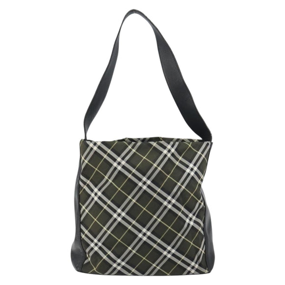 BURBERRY Nova Check Blue Label Shoulder Bag Nylon Green Silver Auth bs31857