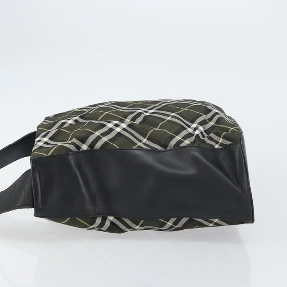 BURBERRY Nova Check Blue Label Shoulder Bag Nylon Green Silver Auth bs31857