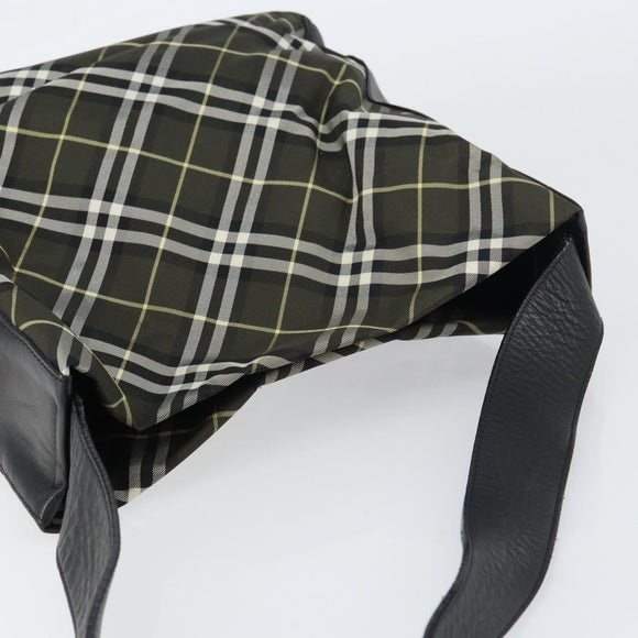 BURBERRY Nova Check Blue Label Shoulder Bag Nylon Green Silver Auth bs31857