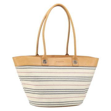 BURBERRY Tote Bag Canvas Leather White Gold Auth bs31858