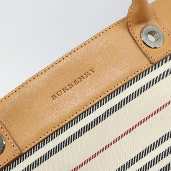 BURBERRY Tote Bag Canvas Leather White Gold Auth bs31858