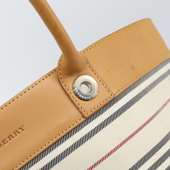 BURBERRY Tote Bag Canvas Leather White Gold Auth bs31858