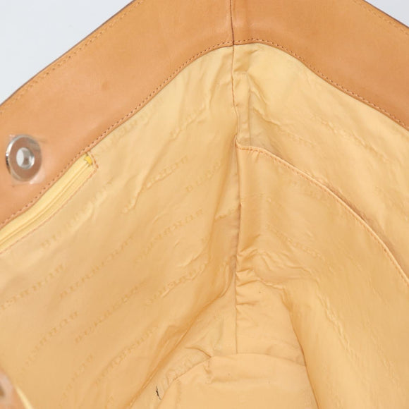 BURBERRY Tote Bag Canvas Leather White Gold Auth bs31858