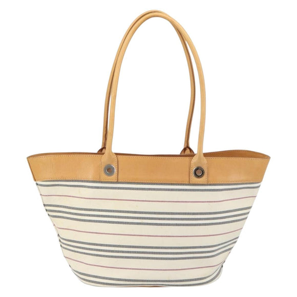 BURBERRY Tote Bag Canvas Leather White Gold Auth bs31858
