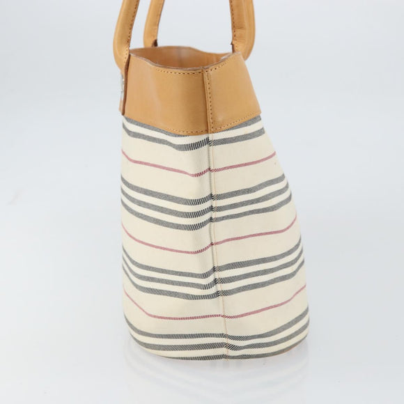 BURBERRY Tote Bag Canvas Leather White Gold Auth bs31858