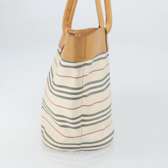 BURBERRY Tote Bag Canvas Leather White Gold Auth bs31858