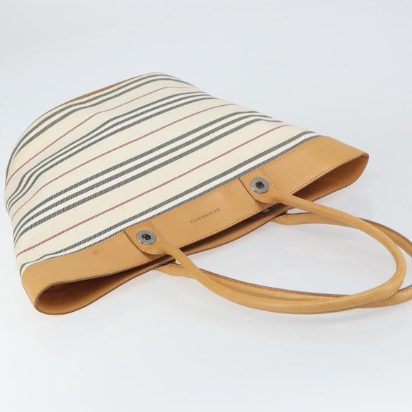 BURBERRY Tote Bag Canvas Leather White Gold Auth bs31858