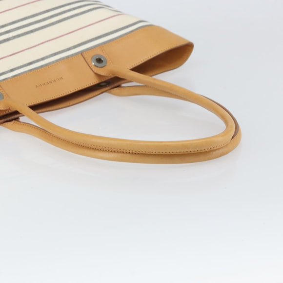 BURBERRY Tote Bag Canvas Leather White Gold Auth bs31858